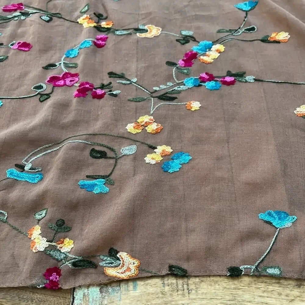 Shawl Scarf Bathing Suit Cover Rectangular Scarf Floral Embroidery 33